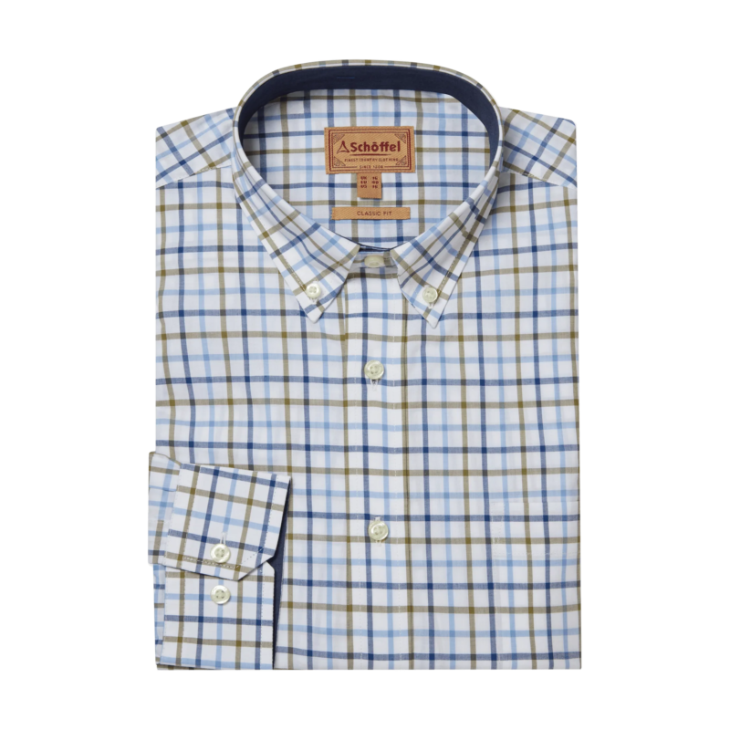 Schoffel Holkham Classic Shirt French Navy Light Khaki Sky Blue