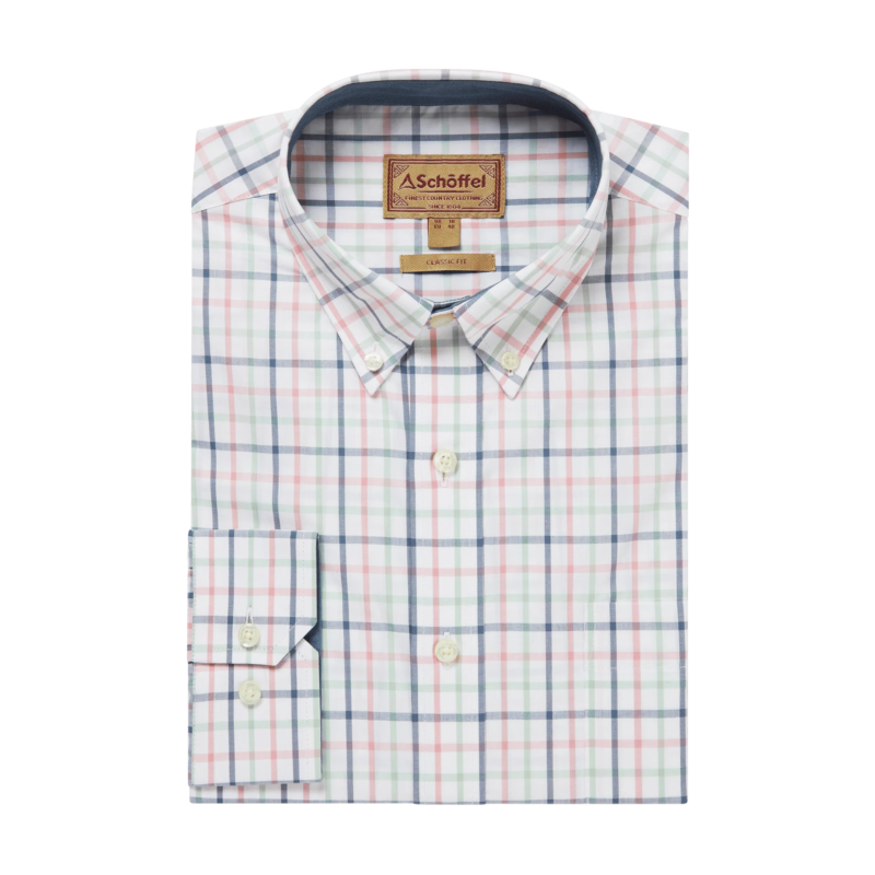Schoffel Mens Holkham Shirt Dark Pigeon Blue Red Mauve