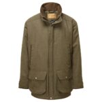 Schoffel Ptarmigan Tweed Classic Coat in Loden Green Herringbone Tweed Front