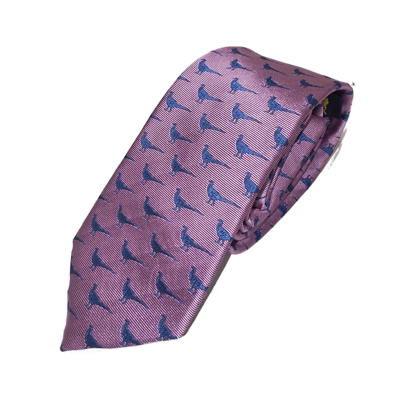 Ian Coley Blue Pheasant Tie in Pink