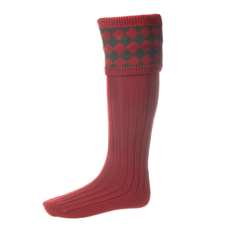 Mens Chessboard Socks in Burgundy