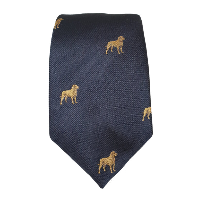 Ian Coley Gold Labrador Tie in Navy