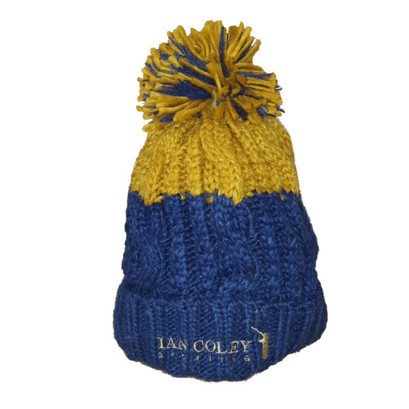 Ian Coley Two Tone Beanie Navy and Mustard front