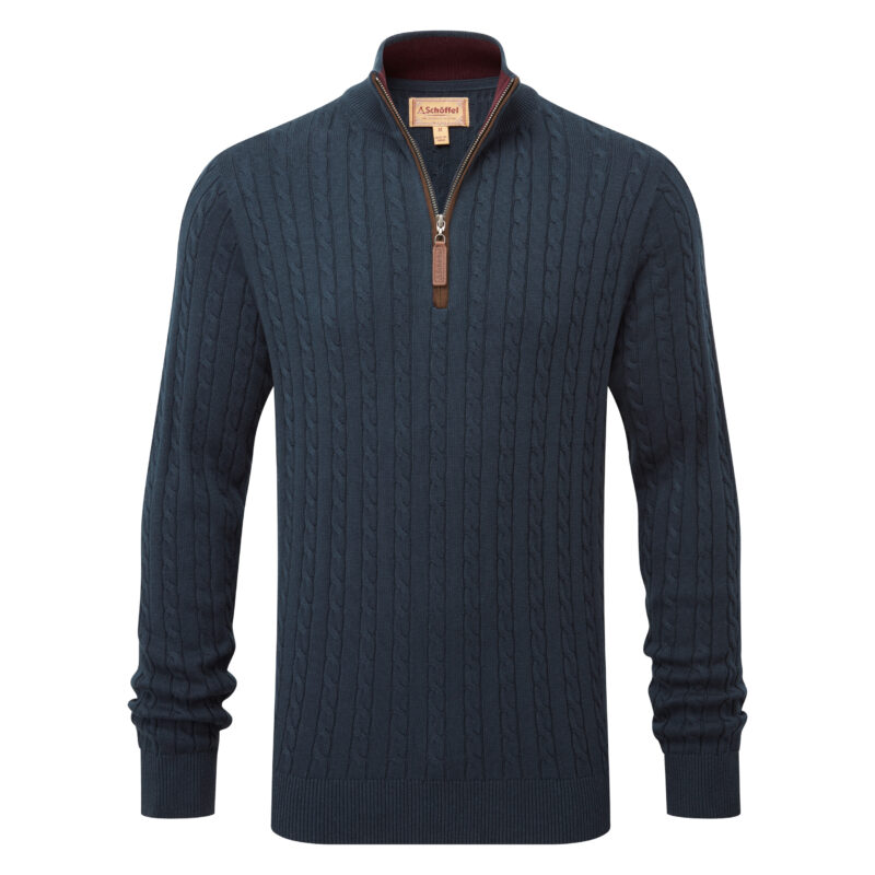 Schoffel Calton Cotton Cashmere Cable Jumper in Petrol Blue