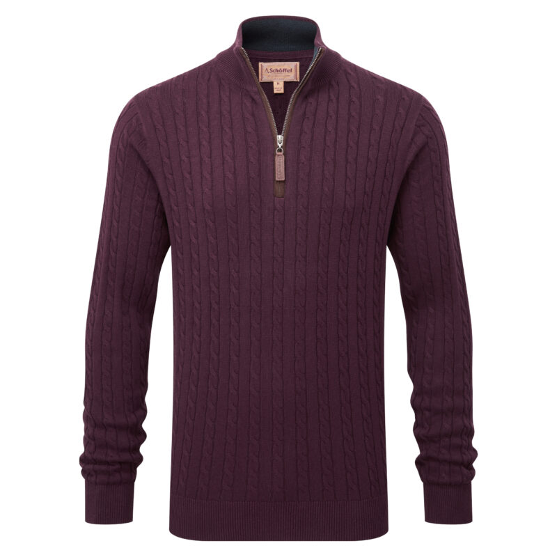 Schoffel Calton Cotton Cashmere Cable Jumper in Wine
