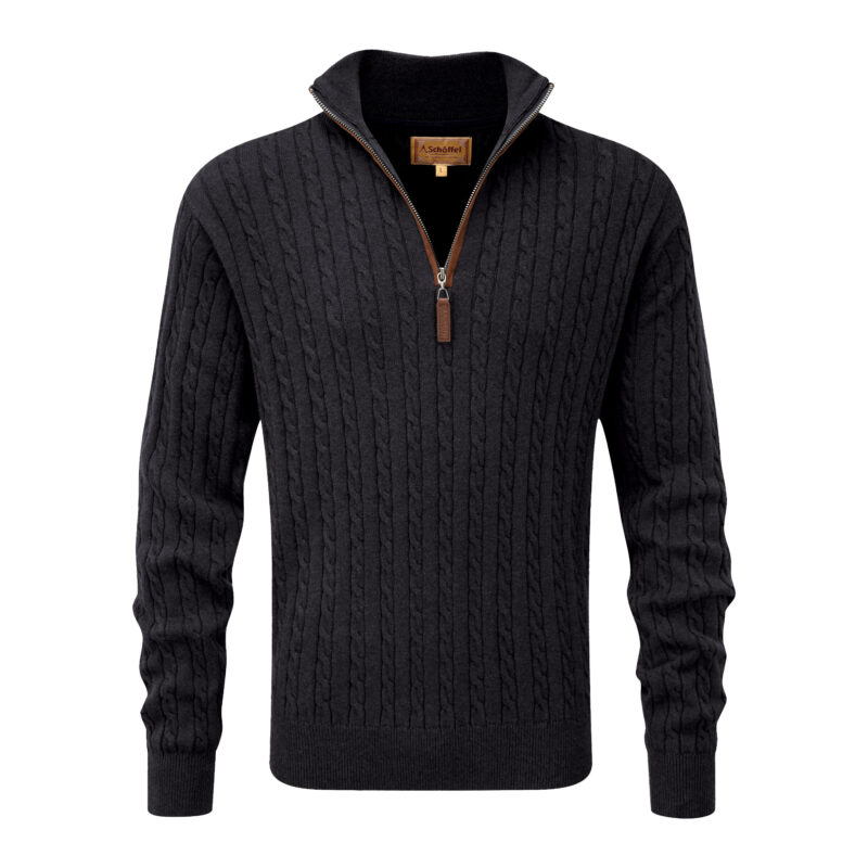 Schoffel Calton Cotton Cashmere Cable Jumper in Charcoal
