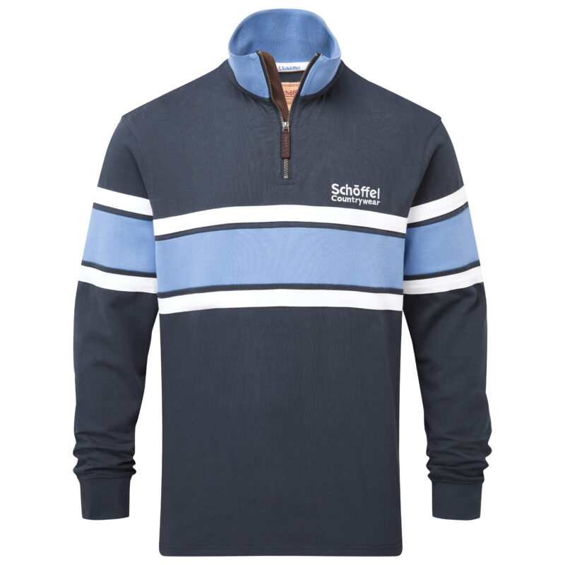 Schoffel Exmouth Heritage Rugby Shirt Quarter zip in petrol Blue