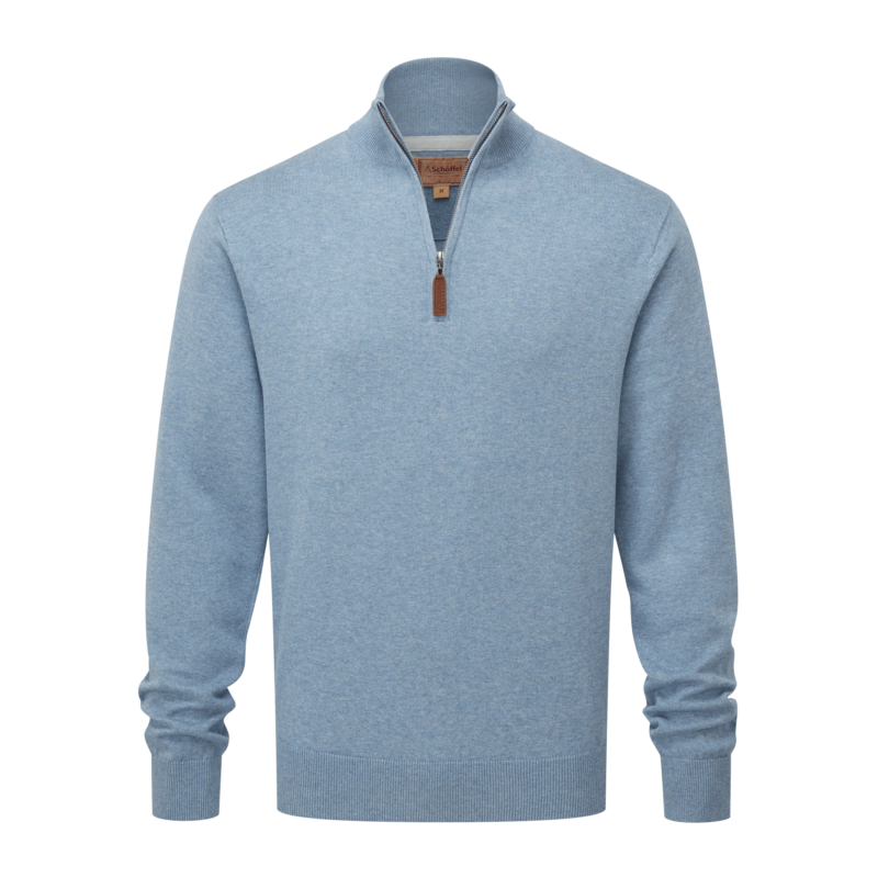 Schoffel Porthmeor Pima 1/4 zip jumper in Denim Blue