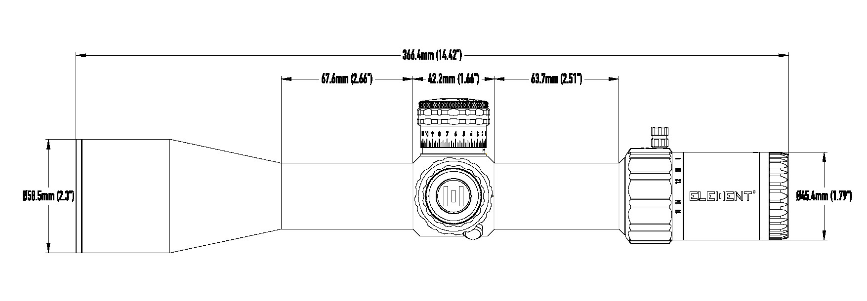Element Optics Titan 3-18x50 Dimensions
