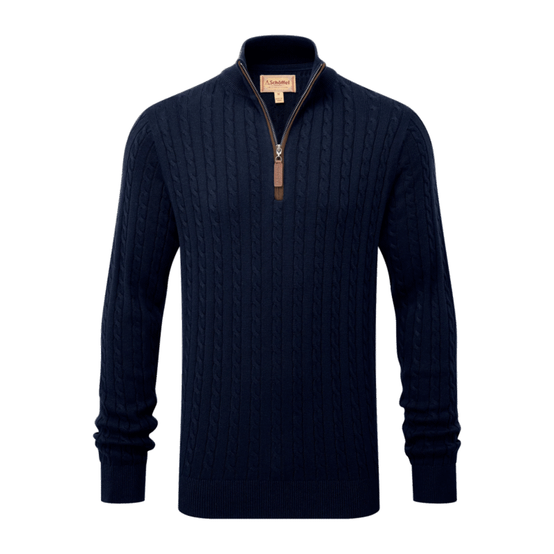 Schoffel Calton Cotton Cashmere Cable Jumper Navy