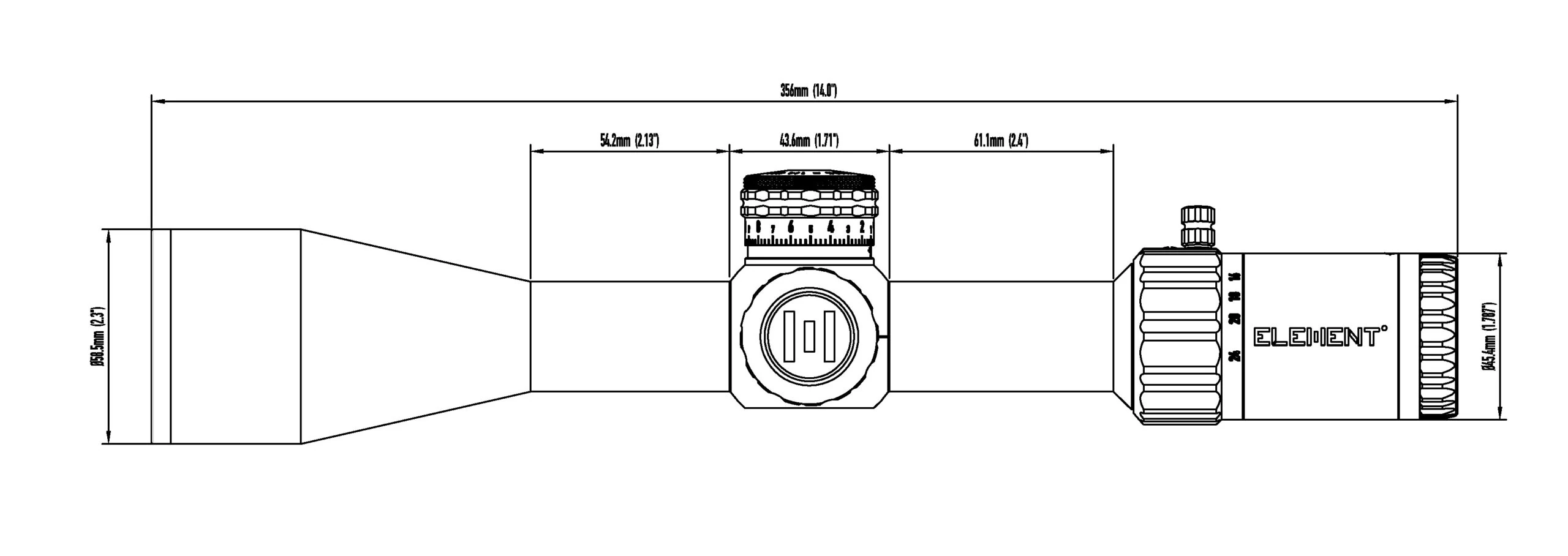 Element Optics Helix Gen 2 6-24x50 SFP Dimensions