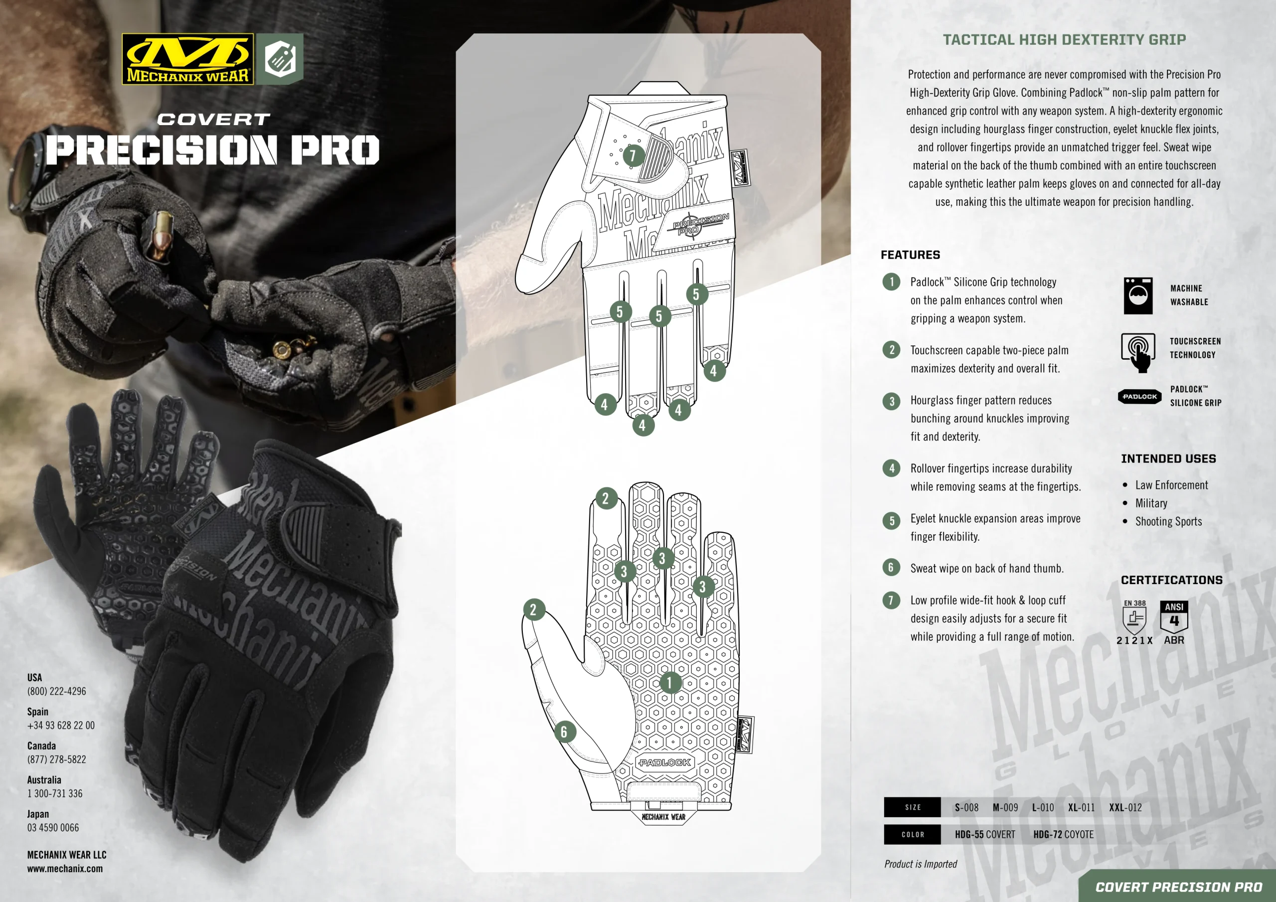 Mechanix Wear Precision Pro High Dexterity Gloves Spec Sheet
