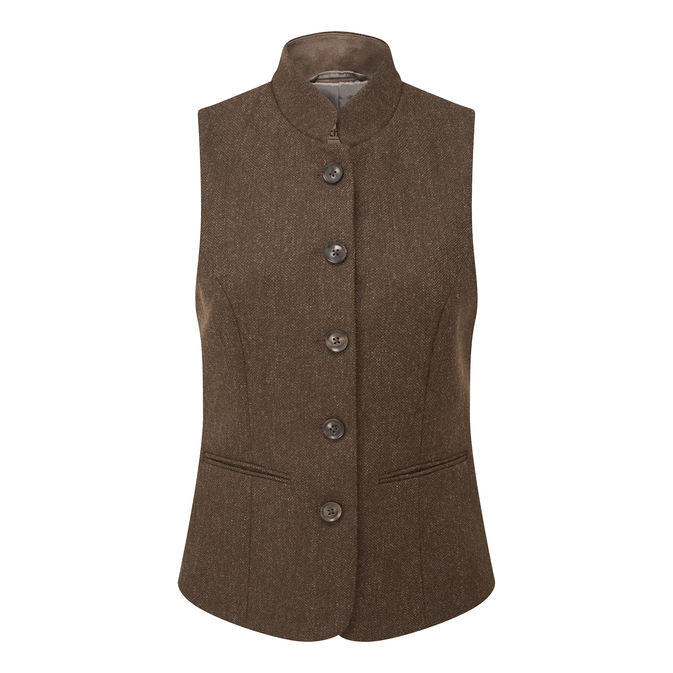 Schoffel Millport Tweed Nehru Waistcoat Chocolate Herringbone