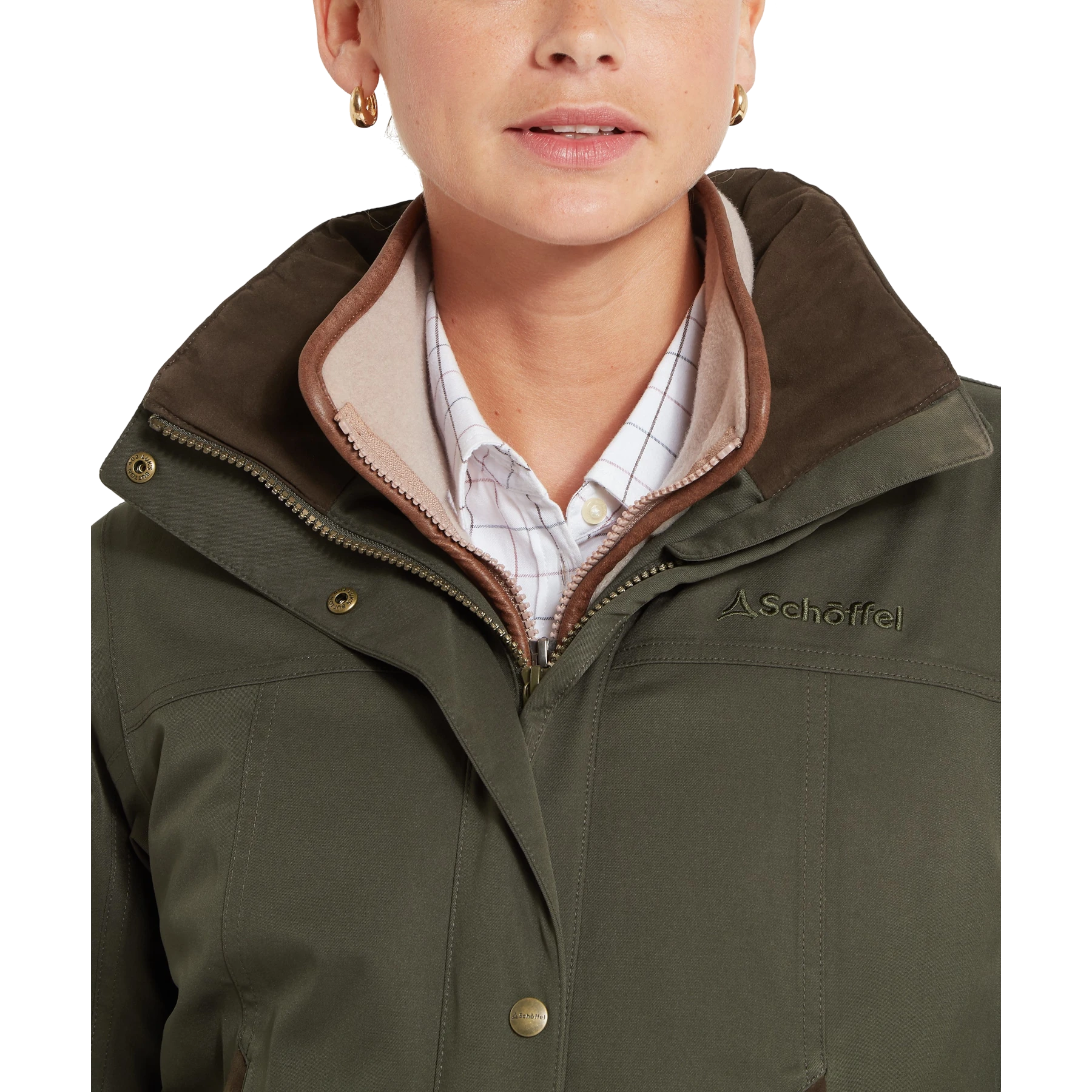 Schoffel Womens Langton Coat Dark Woodland collar