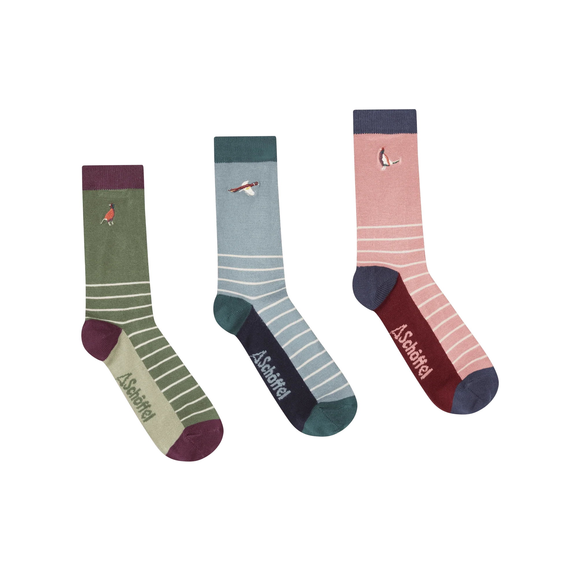 Schoffel Ladies Bamboo Sock Three Pack Loden Green Pheasant Mix