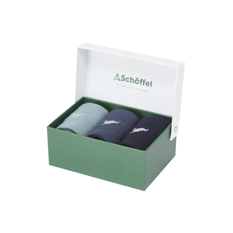 Schoffel Mens Bamboo Socks Three Pack Blue Ptarmigan Mix 1