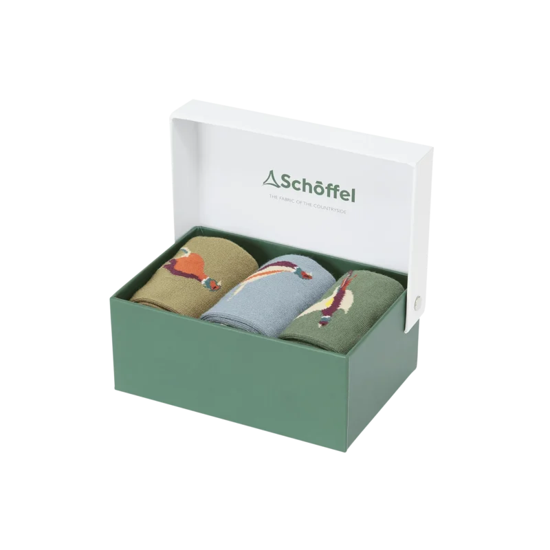 Schoffel Mens Bamboo Socks Three Pack Lake Blue Pheasant Mix