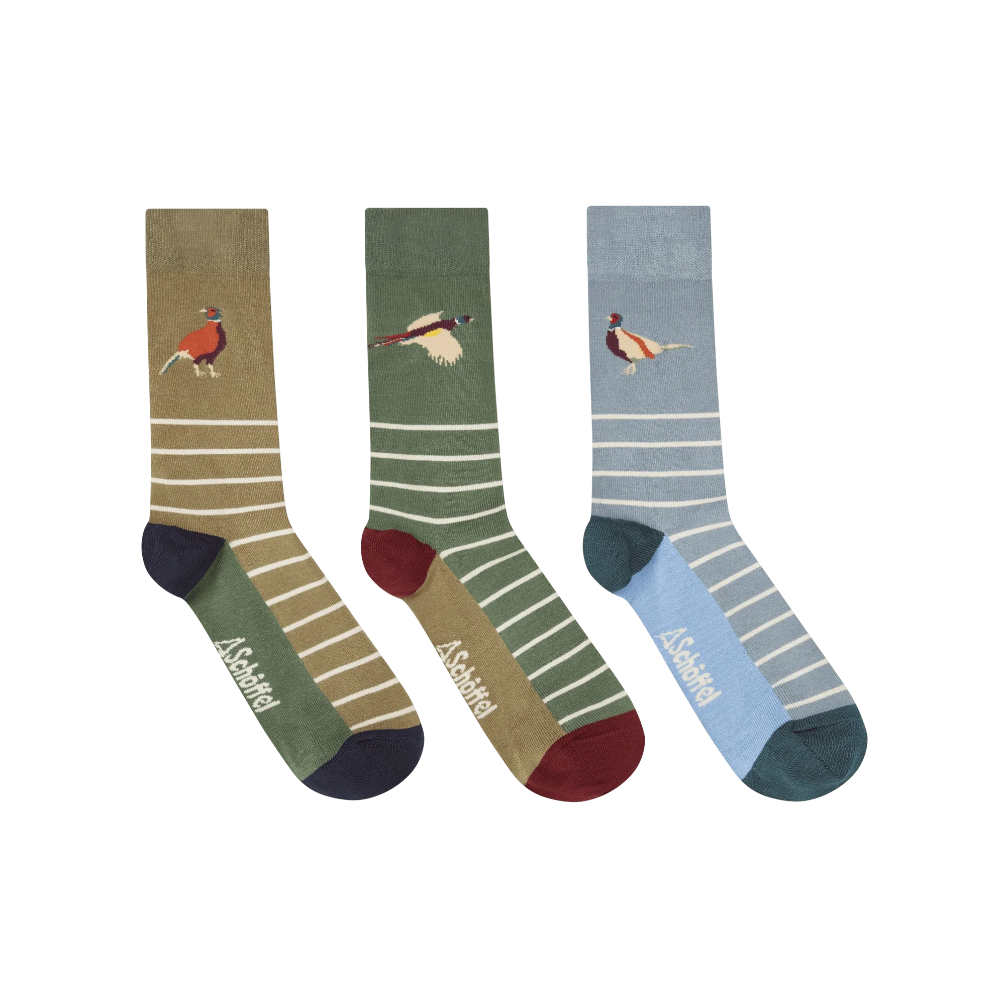 Schoffel Mens Bamboo Socks Three Pack Lake Blue Pheasant Mix